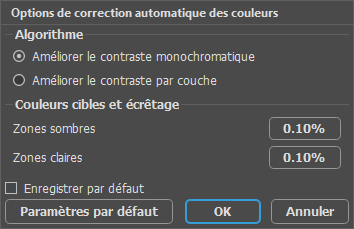 Paramètres de correction automatique