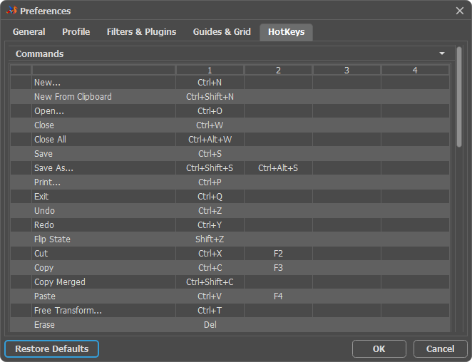 Preferences Window: HotKeys