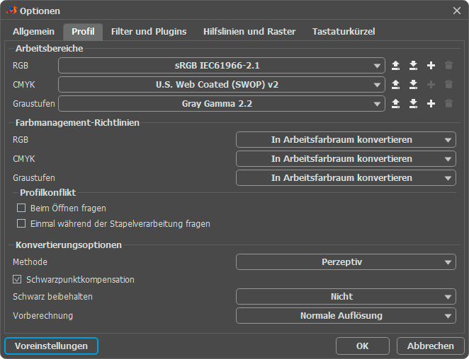 Optionen: Profil