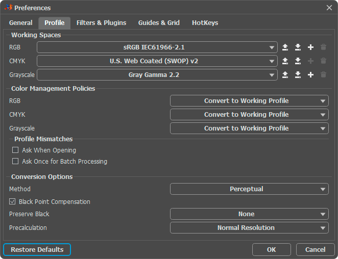 Preferences: Profile