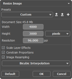 Resize Image Dialog Box