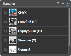 Палитра "Каналы" для CMYK