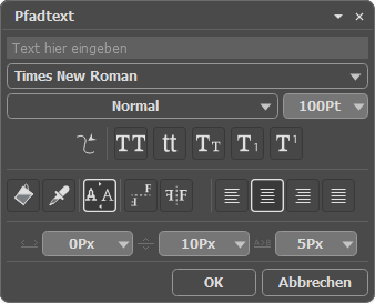 Parameter des Pfadtext-Werkzeugs